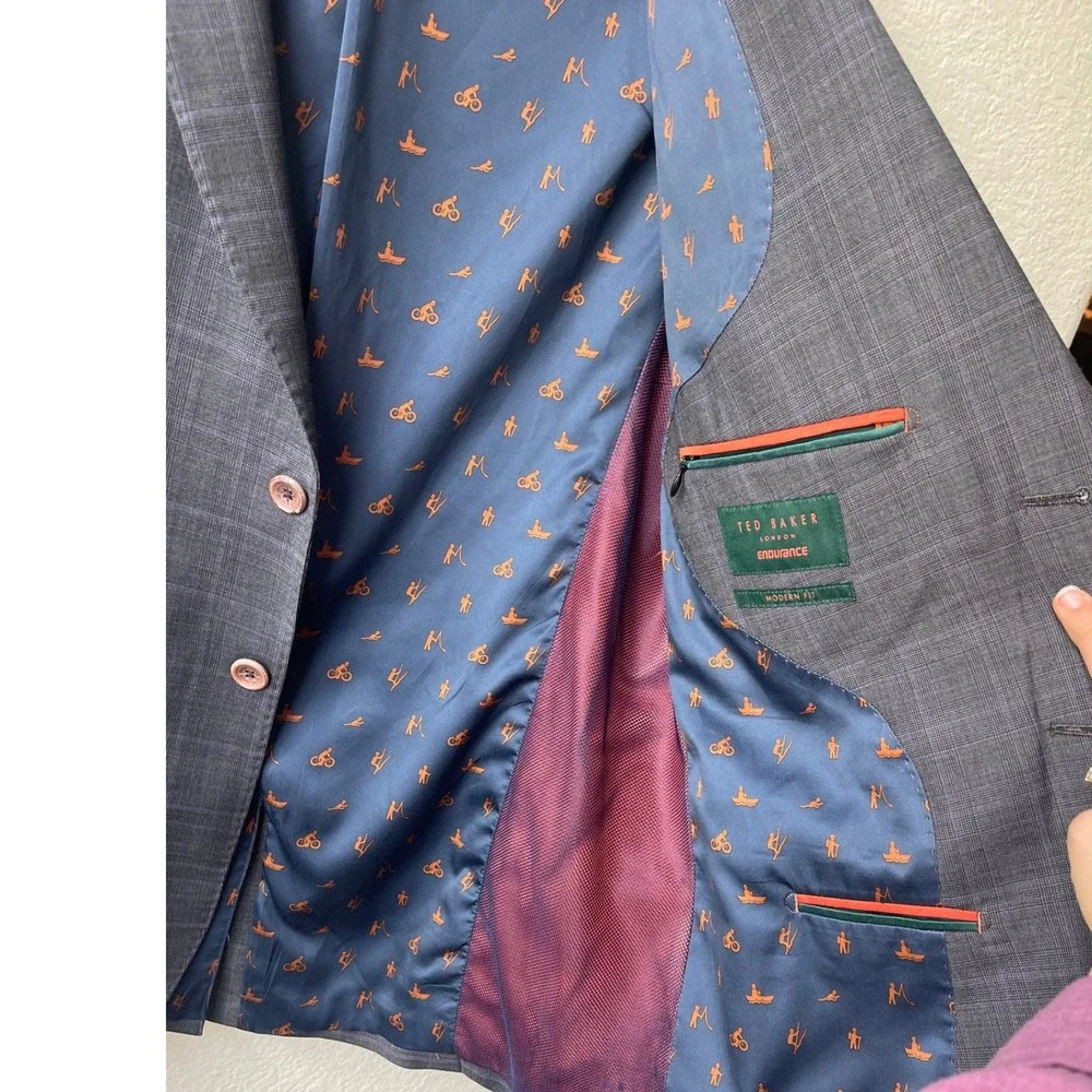 TED‎ BAKER LONDON Endurance Modern Fit Plaid Wool Blazer 44R Jacket Tailored